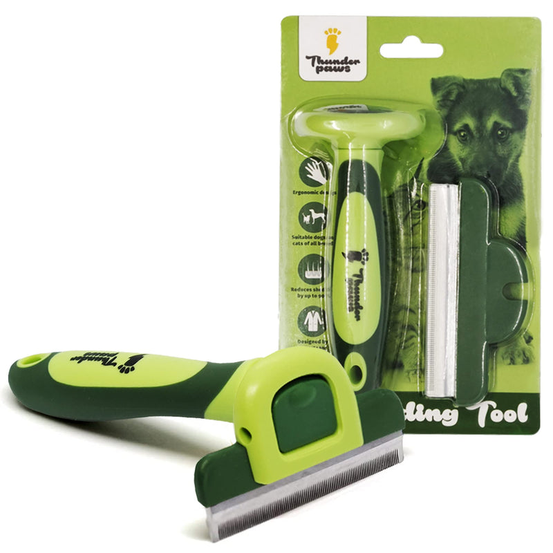 Professional De-shedding Tool and Pet Grooming Brush, D-Shedz for Breeds of Dogs, Cats with Short or Long Hair, Small, Medium and Large (Green) Green