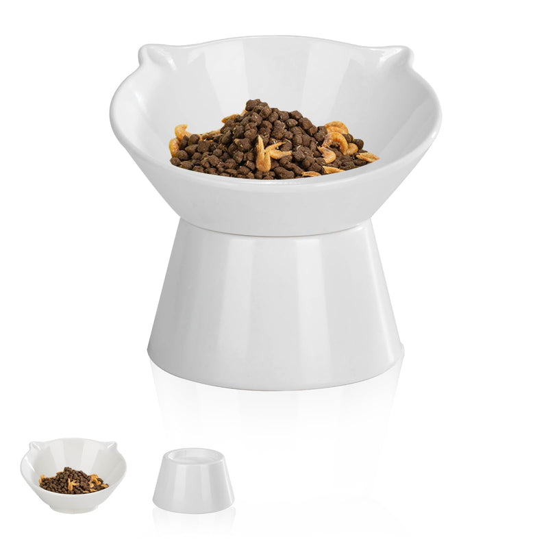 Raised Cat Bowls,Anti Vomiting Cat Dish Elevated Cat Bowls Slanted for Food and Water,Cat Feeding & Watering Supplies 15° Tilted Raised Cat Pet Food Bowls for Indoor Cats and Small Dogs White