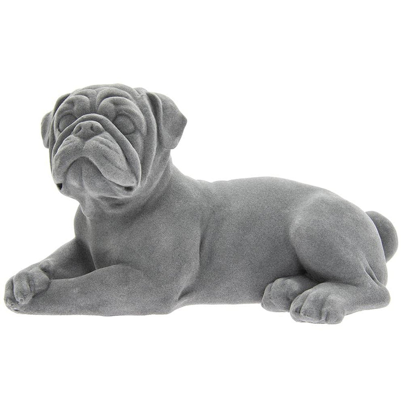 LEONARDO Grey Velvet Laying Pug Dog Ornament Figurine - PawsPlanet Australia