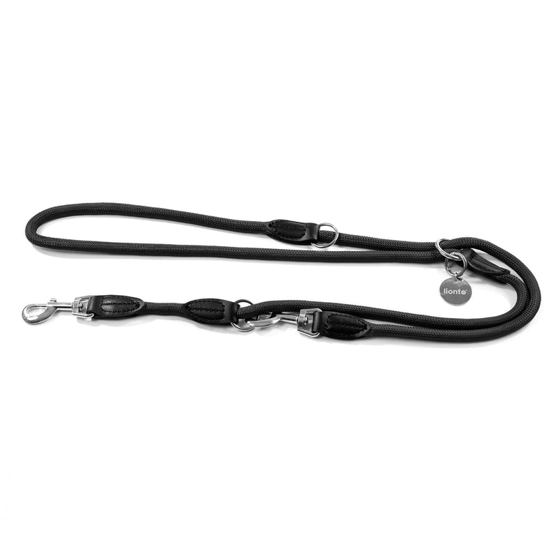lionto Multifunctional leash adjustable for all dogs, weatherproof shoulder leash up to 200 cm, robust dog lead easy to clean, versatile leash with rustproof stainless steel carabiners, black