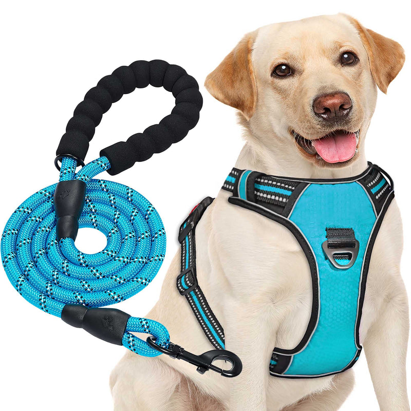 haapaw No Pull Dog Harness Adjustable Reflective Oxford Easy Control Medium Large Dog Harness with a Free Heavy Duty Dog Lead S Blue, harness+lead