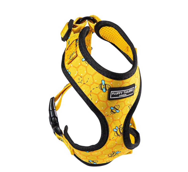 Bee Pattern Yellow Dog Harness No Pull Adjustable Puppy Cat Honeycomb Design Vest Harness Small Dog Breathable Soft Padded Pet Chest Strap (Extra small) Extra small