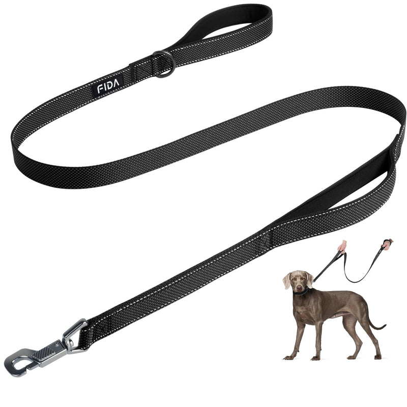 Fida 4 FT Heavy Duty Dog Leash with 2 Comfortable Padded Handles, Traffic Handle & Advanced Easy Snap Hook, Reflective Walking Lead for Large, Medium & Small Breed Dogs (4 FT x 1" Wide, Black) 4 Feet (Pack of 1) - PawsPlanet Australia