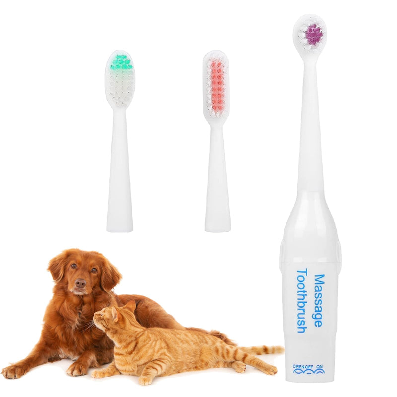 Electric Toothbrush for Dogs, 3 Replaceable Brush Heads for Pet Dental Care | AA battery powered, soft bristles, remove plaque & tartar, dog teeth cleaning brush