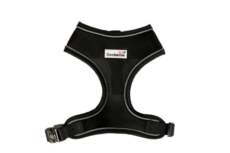 Doodlebone - Airmesh Dog Harness - Breathable Over Head Harness with Adjustable Chest Strap, Reflective Piping & Machine Washable Design - Size 2, 35-49cm - Coal - PawsPlanet Australia