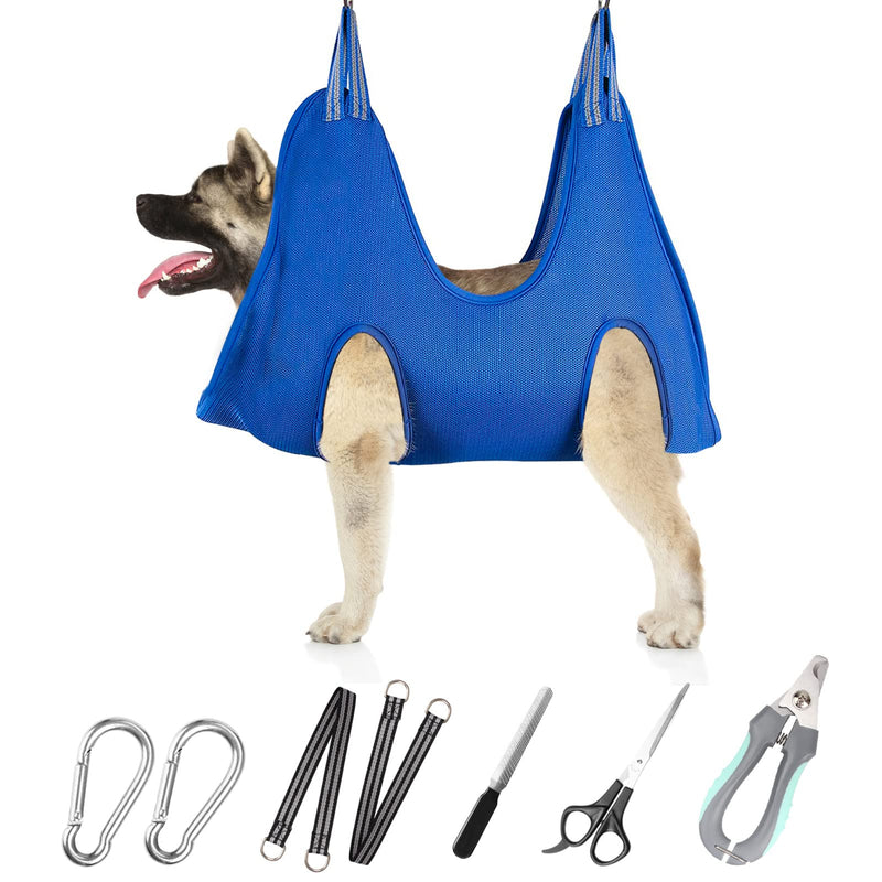 ATESON Pet Grooming Hammock for Medium/Large Dogs with Nail Clippers/Nail Trimmers/Grooming Scissors, Dog Grooming Harness for Nail Trimming, Pet Grooming Sling Helper L for Large Dogs 50LB Blue