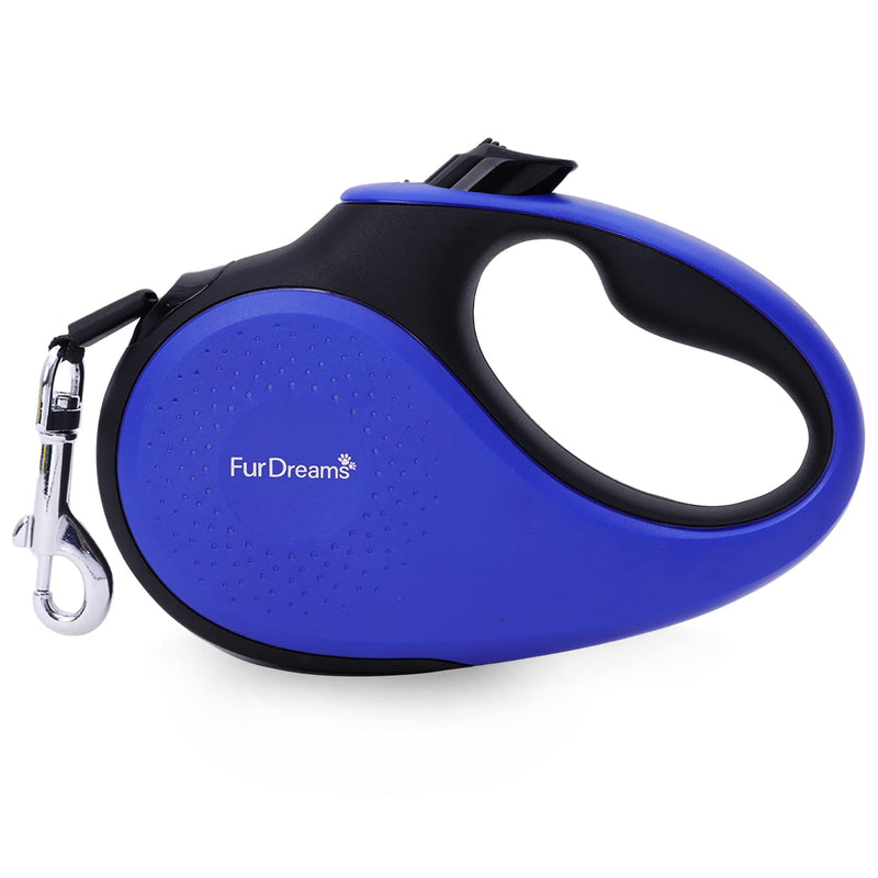 FurDreams Nylon Dog Lead - 5m (50kg/110lbs), Retractable Dog with Lock Button, Heavy Duty Extendable Lead, Anti-Tangle Leash with Comfortable Handle (Blue, Large) Blue