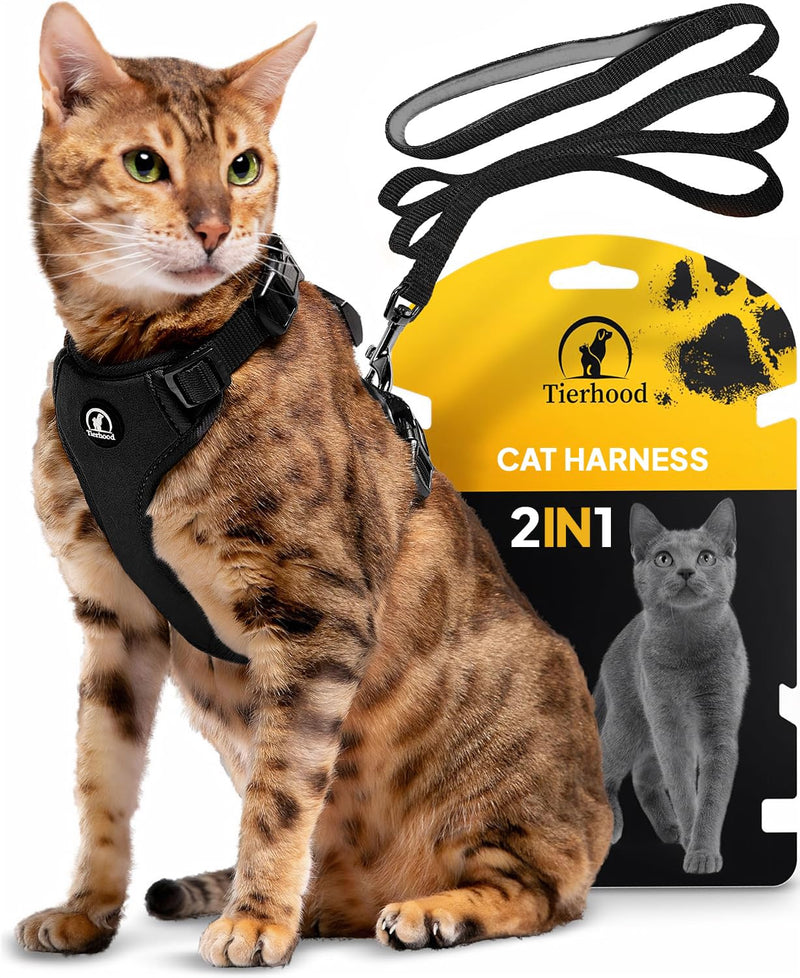 Cat Harness and Lead Set - Escape Proof Kitten Harness - Adjustable Cat Harness - Black, Size S S (18-29cm) (33-44cm) - PawsPlanet Australia