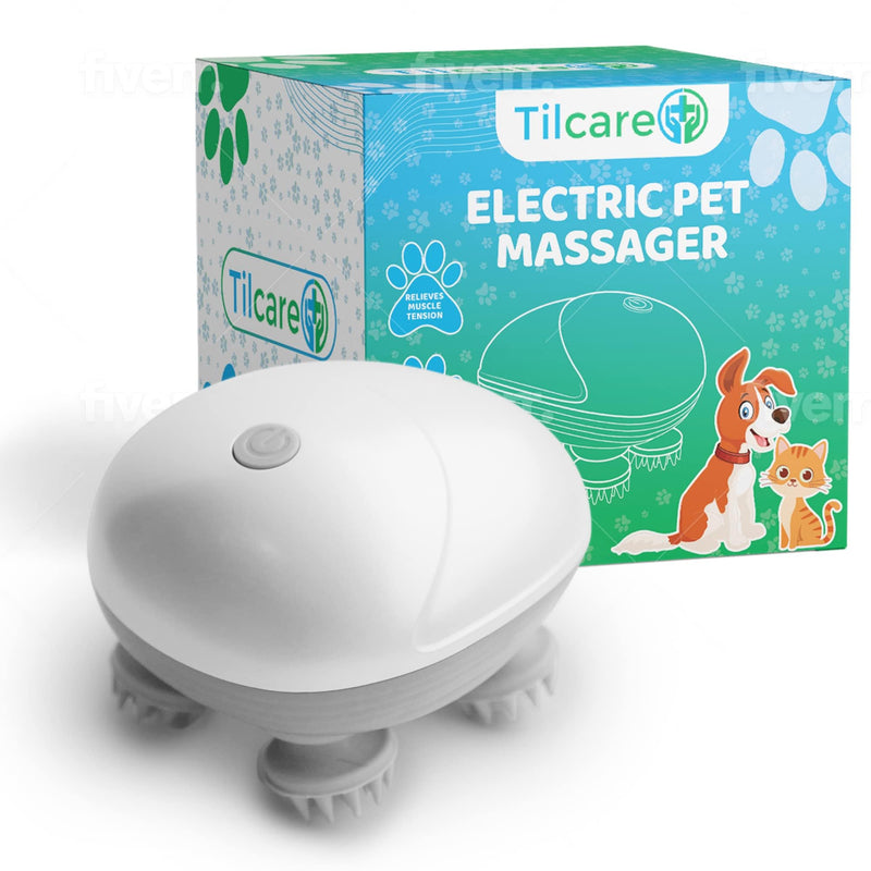 Handheld Pet Massager for Dogs and Cats by Tilcare - Electric Massage Tool - Head and Back Scratcher for Relieving Tension with Four Rotating Massage Heads - PawsPlanet Australia