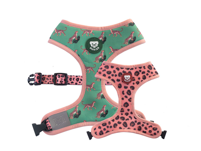 DUKIER - Reversible Dog Harness, Breathable, Breathable and Reflective Pet Waistcoat, Neoprene and Mesh, Adjustable, Leopard Design, Size XL - PawsPlanet Australia
