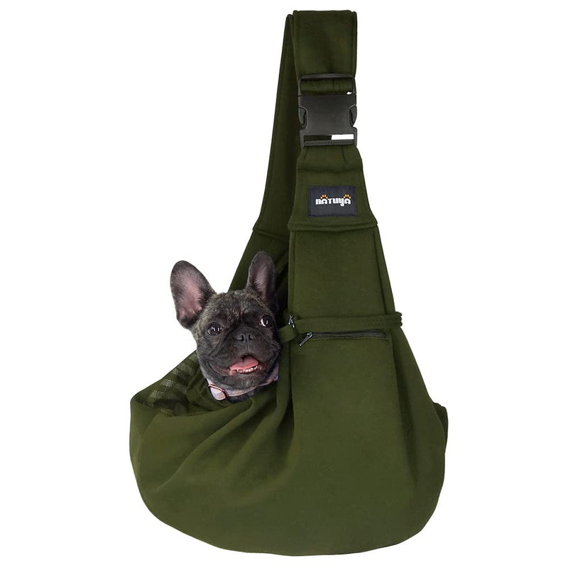 NATUYA Dog Sling Puppy Carrier for Small Dogs Hand Free Doggie Walking Bag Adjustable Shoulder Strap Zip Pocket Safety Belt Protective Mesh Pet Carrier for Travel Outdoor Subway (Green) Green - PawsPlanet Australia
