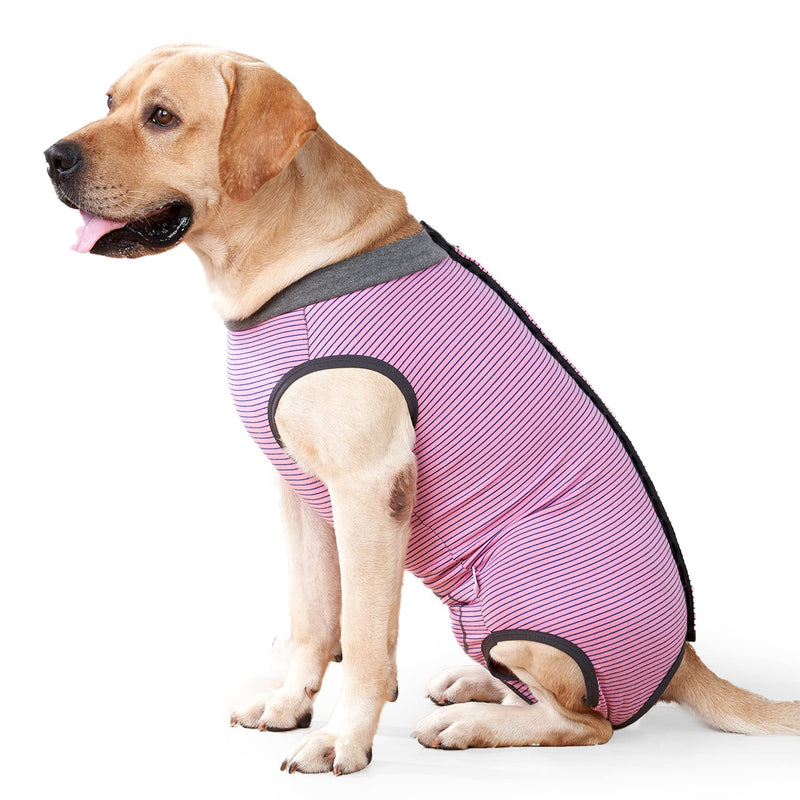 HEYWEAN Dog Recovery Suit Spay Suit for Female Dog Bodysuit After Surgery Dogs Onesie for Surgery Male Dogs Surgical Vest Substitute Recovery Collars Pink Striped L