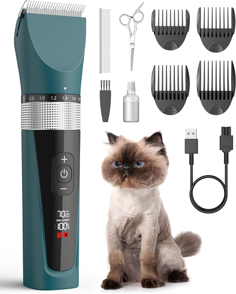 oneisall Cat Clippers for Matted Fur, 5-Speed Quiet Cordless Cat&Dog Grooming Clippers for Long Hair,IPX6 Waterproof Dog Trimmer Shaver for Dogs Cats Animals Green - PawsPlanet Australia
