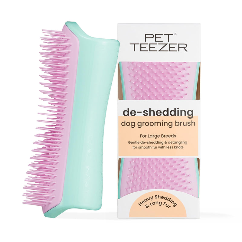 Tangle Teezer Large Pet Teezer De-Shedding Grooming Brush - Dry or Bath Brush - The Perfect Deshedding Brush for Dogs - Mint & Pink - PawsPlanet Australia
