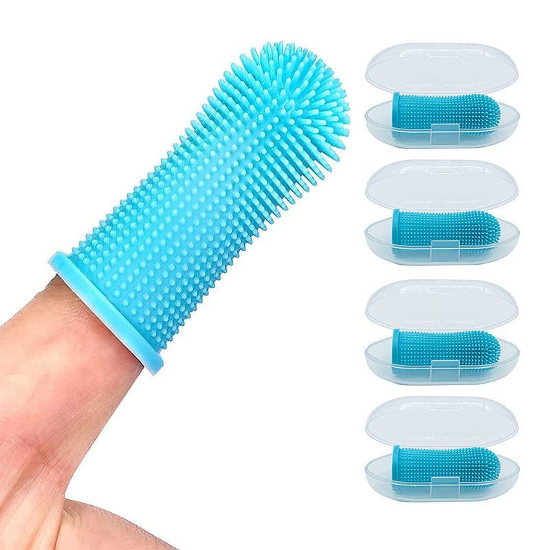 4 Pieces Soft Silicone Pet Finger Toothbrush, Dogs Cats Finger Toothbrush, Silicone Cat Teeth Cleaner, Blue