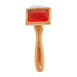 Artero Garda Pick Long Protected XS - Red Bamboo Handle Hair Brush - All Hair Types - Pet Owners with Small, Dense-Coated, Molting Pets