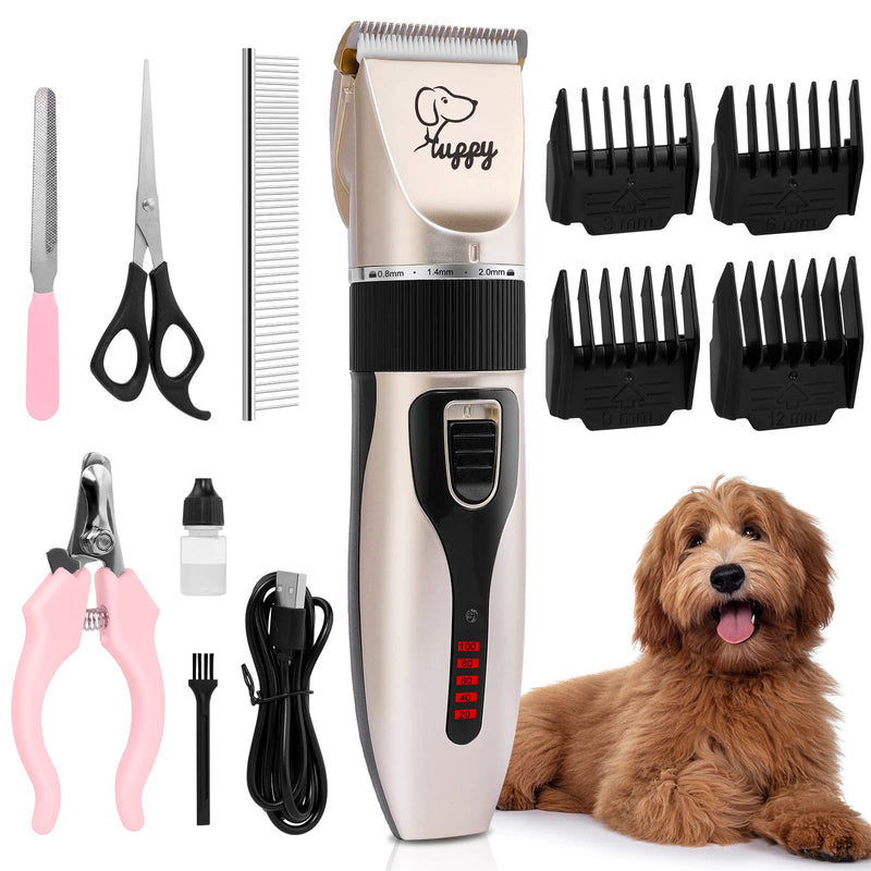 Dog Clippers, 12 Pack 3 Speeds Professional Dog Grooming Clippers Kit, Low Noise Rechargeable Cordless Dog Grooming Kit, Hair Trimmer for Dogs, Cats and Other Animals - PawsPlanet Australia