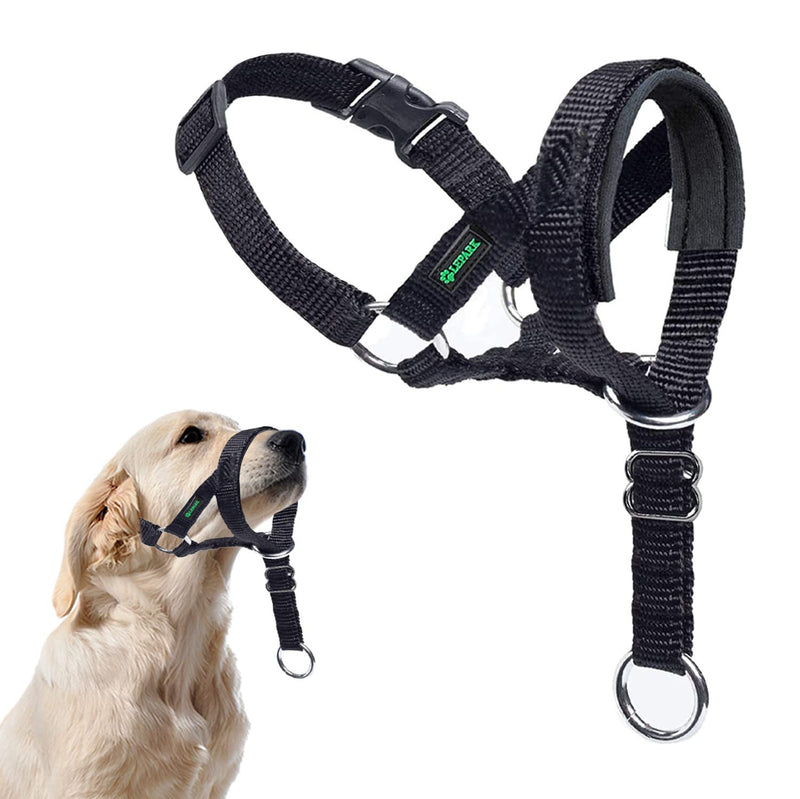 ILEPARK Dog Head Collar with Safety Strap, Head Harness for Dogs to Stop Pulling, Adjustable and Easily Control (M, Black) M