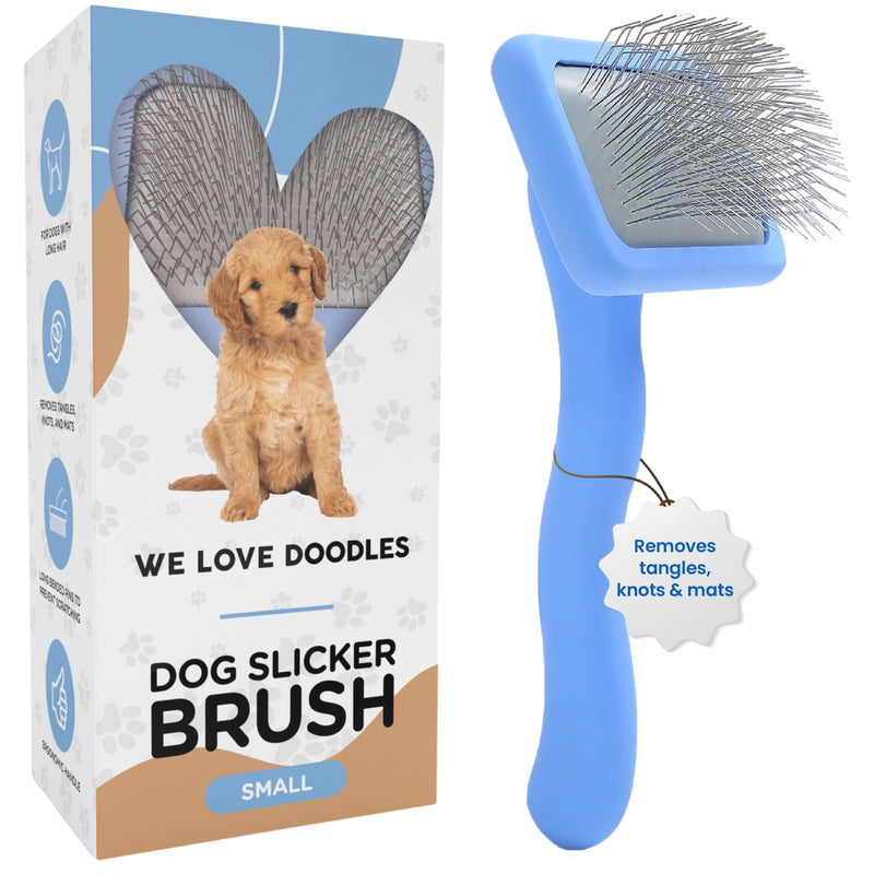 We Love Doodles Dog Slicker Brush for Grooming Pet Hair - Best Brushes for Poodle & Golden Doodle - Long-Haired Grooming Tool Small Non-Curved