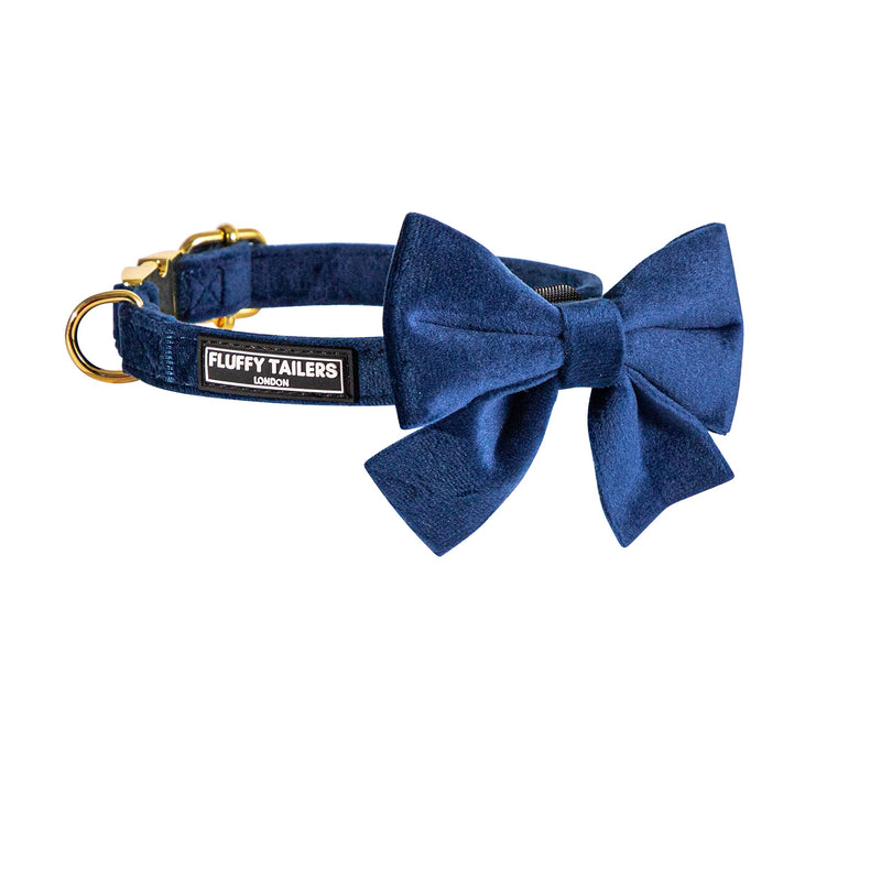 Royal Blue Velvet Dog Adjustable Collar Bowtie – Luxury Velvet Collar with Detachable Bow Tie and Gold Safety Buckle for Dog or Puppy (Extra Small) Extra Small