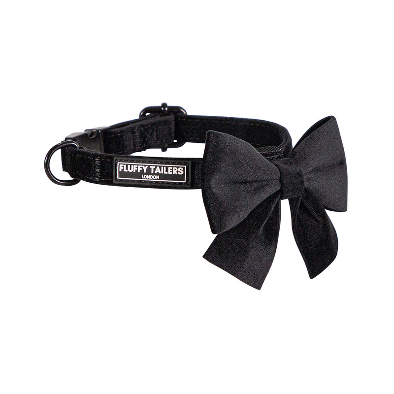 Dog Collar Bowtie – Comfortable Luxury Black Velvet Adjustable Dog Collar with Detachable Bow Tie Safety Buckle for Puppy Small Medium Dogs and Cat, Size (Small) - PawsPlanet Australia