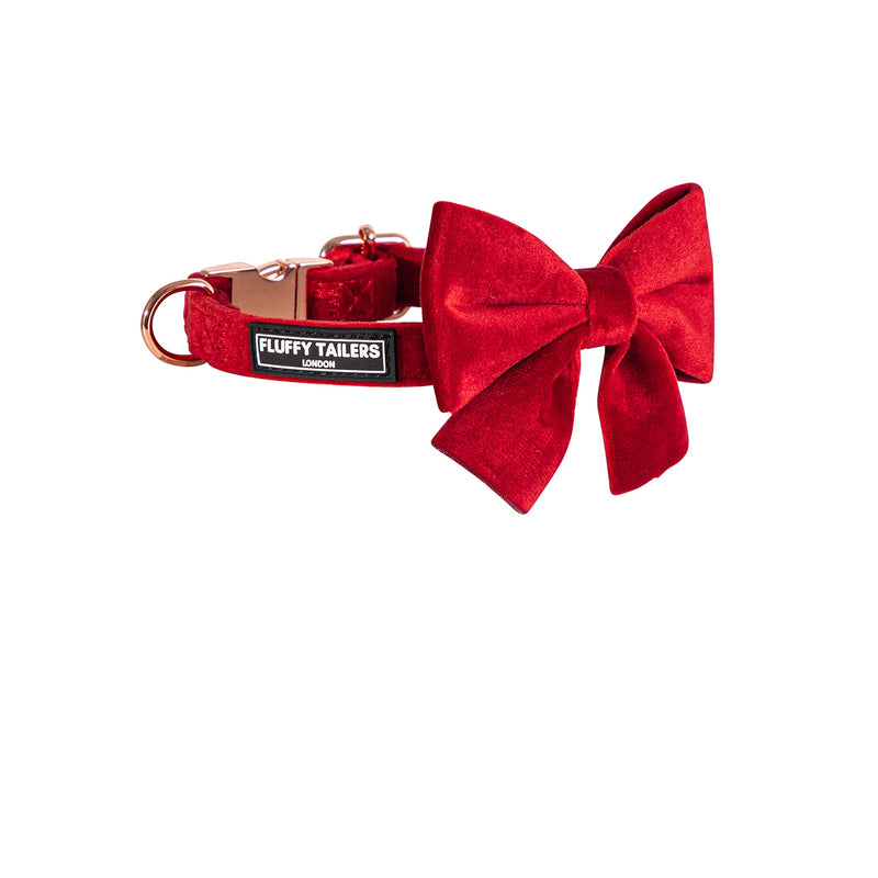 Luxury Red Velvet Adjustable Dog Collar and Bowtie – Comfortable Material With Detachable Bow Tie and Safety Buckle for Dog or Puppy (Extra Small) Extra Small