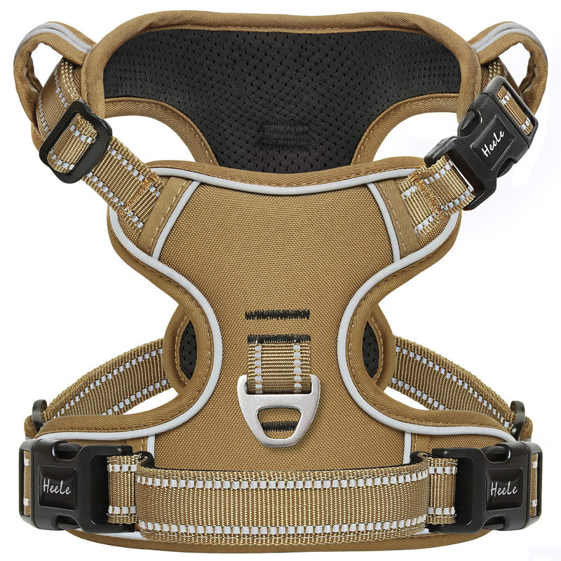 HEELE Dog Harness, No Pull Dog Harness Medium, Release on Neck, Front Back Clips Dog Vest Harness Reflective Adjustable Padded, Easy Control Handle for Outdoor Walking Training, Bronze, M M (Pack of 1) Solid Khaki - PawsPlanet Australia