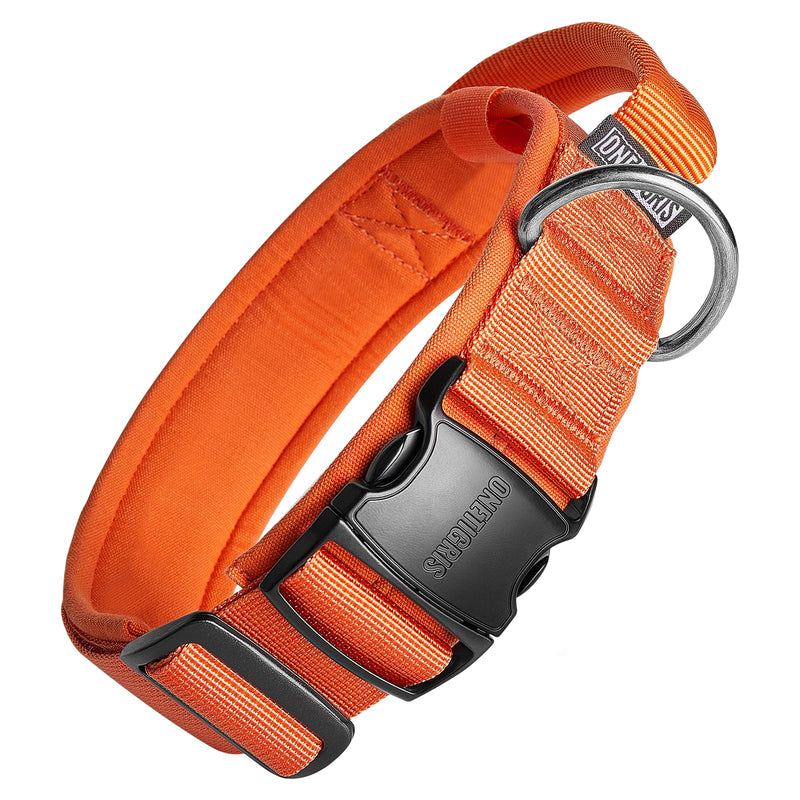 OneTigris Tactical Dog Collars with Handle,Military Dog Collar for Large Dog,Adjustable Nylon Collar German shepherd Collar with Heavy Duty Metal Buckle for Dog Training and Walking (M, Orange) M