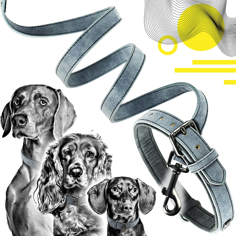 ne&no® Collar and Lead Set (Vegan Leather) Dog Lead with Collar I Robust Dog Lead with Carabiner I Adjustable Dog Collar I 1.2 m Dog Leash I Flexible and Extra Soft (L, Blue/Anthracite) - PawsPlanet Australia