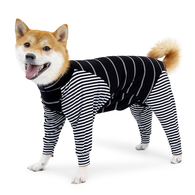 Dog Surgery Recovery Suit Onesie With Legs Long Sleeves Breathable Post Surgery Pyjamas Anti Lick Abdominal Wound Dog Cone Alternative For Pet Dogs (XL,Black) XL (Pack of 1) black