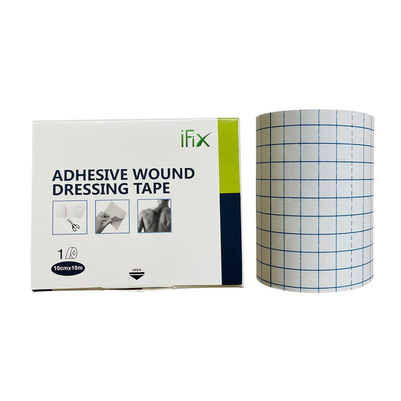 iFix Adhesive Wound Dressing Tape-Surgical Tape, 1 Roll-10 cm x10 Meters in Sturdy Box - Latex-Free Hypoallergenic Fabric Medical Tape - Soft & Breathable First Aid Dressing Tape for Sensitive Skin.