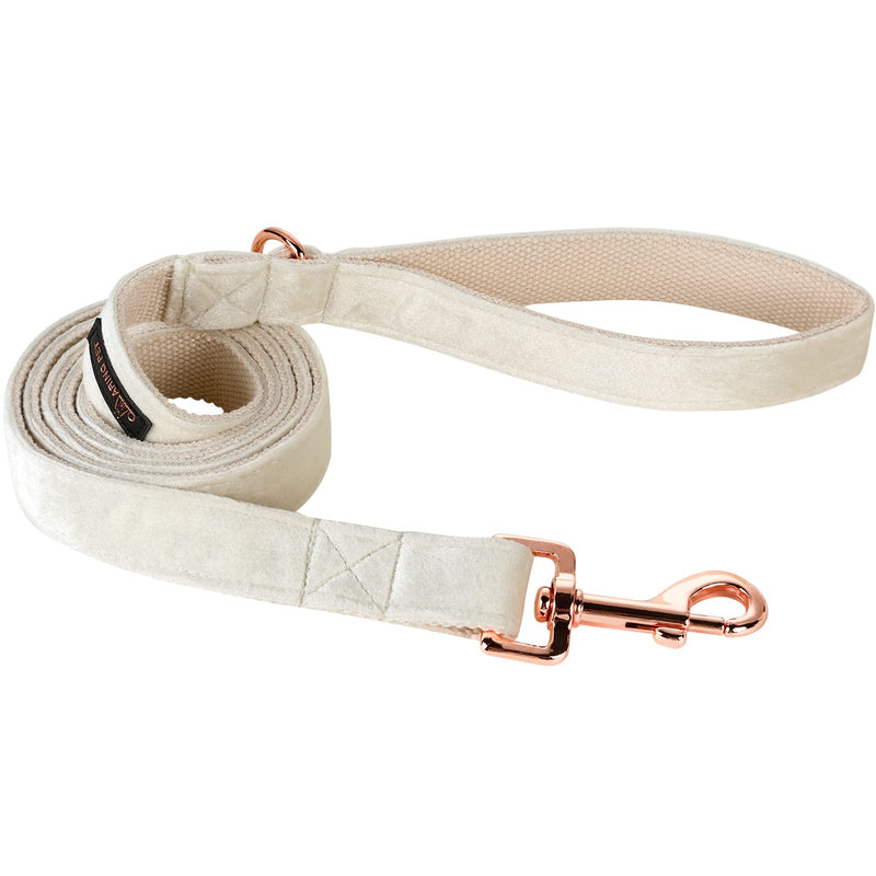 ARING PET Velvet Dog Leash & Collar Set, Handmade Strong White Velvet Wedding Leash for Small to Large Dogs M - PawsPlanet Australia