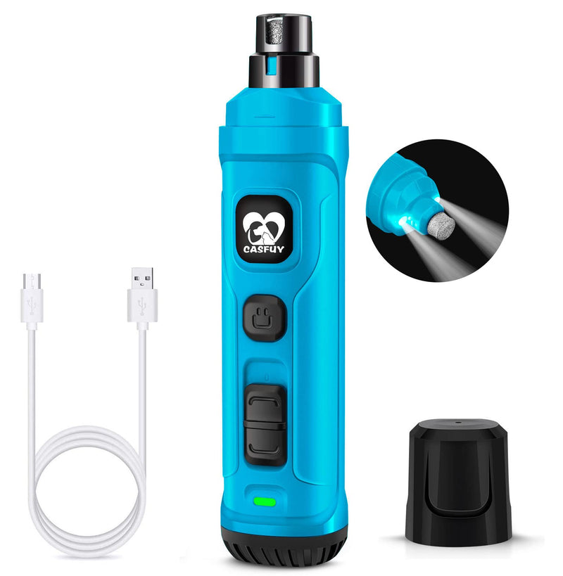 Casfuy Dog Nail Grinder with 2 LED Light - New Version 2-Speed Powerful Electric Pet Nail Trimmer Professional Quiet Painless Paws Grooming & Smoothing for Small Medium Large Dogs and Cats SkyBlue - PawsPlanet Australia