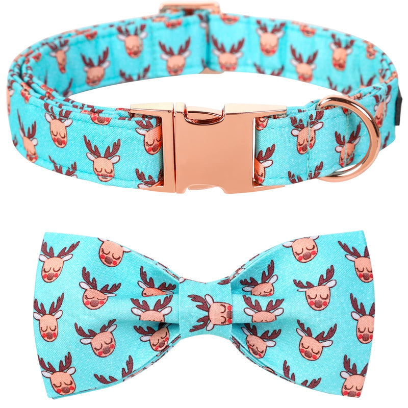 lionet paws Christmas Durable Adjustable Bowtie Dog Collar with Metal Buckle for Large Dog, Neck 40-60cm L L (Pack of 1) Reindeer