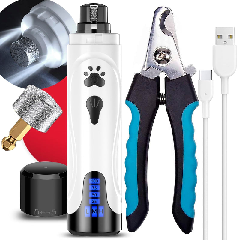 YABIFE Dog Nail Grinder with Nail Clipper, Dog Nail Trimmers Kit, Super Quiet Electric Pet Nail Grinder, Rechargeable, for Small Large Dogs & Cats Toenail & Claw Grooming,3 Speeds,White White - PawsPlanet Australia