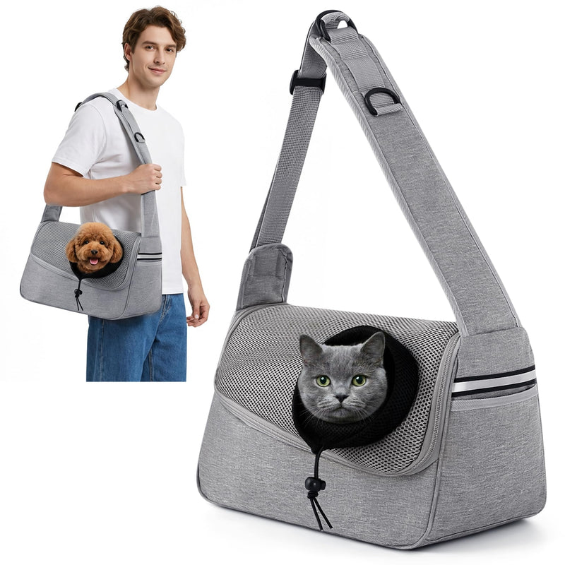 ALLSOPETS Dog Sling Carrier for Small Dogs Cats – Breathable Puppy Sling, Adjustable Shoulder Strap with Side Pocket, Travel Cat Carrier for Outdoor Camping (Light Gray) Light Gray - PawsPlanet Australia
