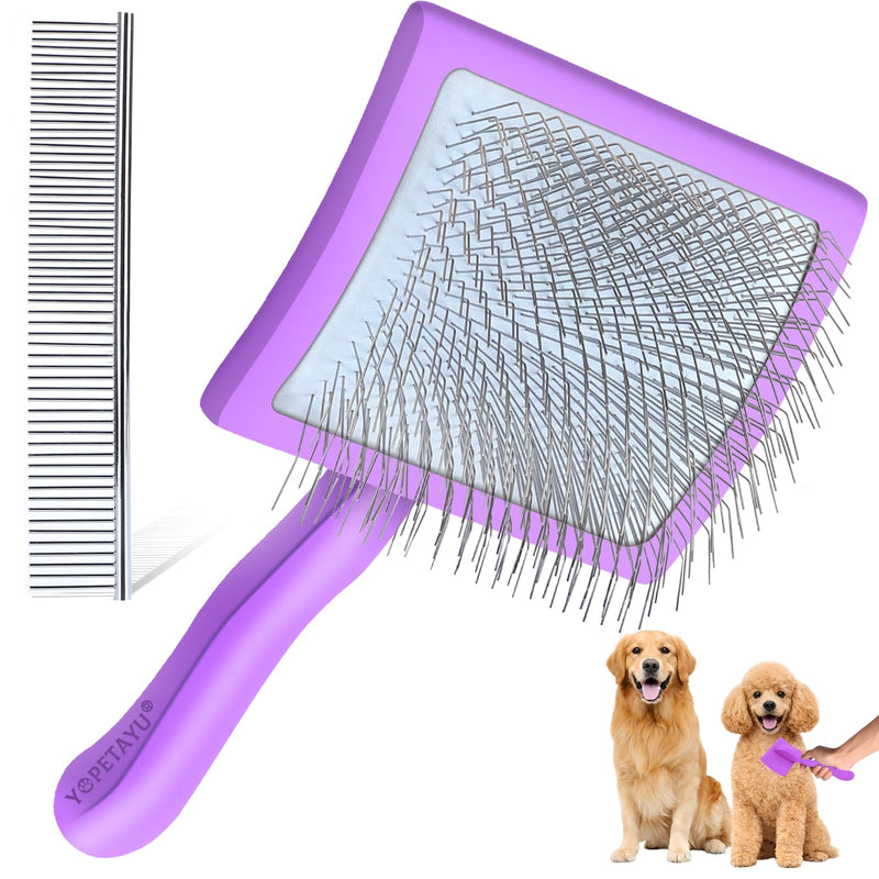 Large Long Pin Slicker Brush for Poodles, Goldendoodles & Long Haired Dogs - 25mm Pins Professional Grooming Tool with Wooden Handle for Thick Curly Coats, Mats & Undercoat - Purple