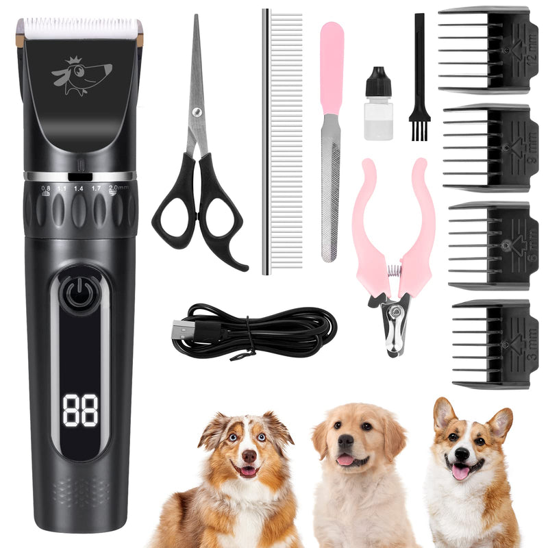 Dog Clippers, Professional Dog Grooming Clippers Kit, Low Noise Rechargeable Cordless Dogs Grooming Clipper, Electric Pet Clipper Hair Trimmer for Dogs, Cats and Other Animals, Black