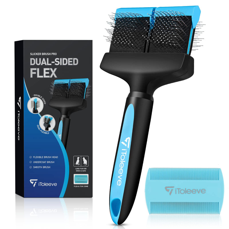 iToleeve Dual Flex Slicker Dog Brush – Gently Removes Undercoat, Mats & Tangles | Ideal for Sensitive Dogs & Cats | Professional Grooming Tool - PawsPlanet Australia