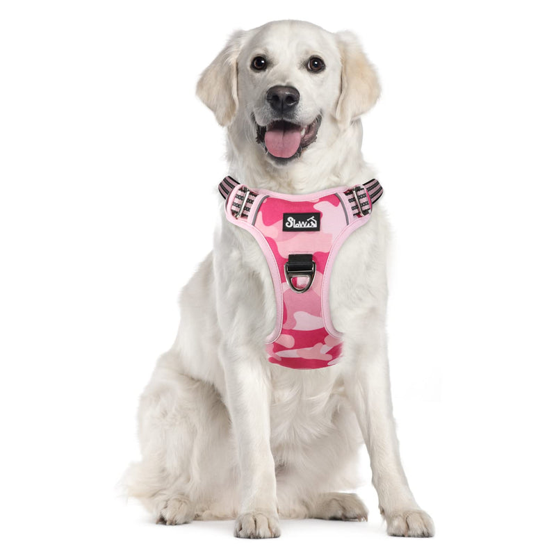 Dog Harness Large Dog, Anti Pull Adjustable Heavy Duty Pet Vest with 2 Clips, Easy Control Escape Proof Puppy Harness with Soft Padded Handle Reflective for Outdoor Training Walking, XL Camo Pink XL(Neck: 55-83cm, Chest: 50-94cm) - PawsPlanet Australia