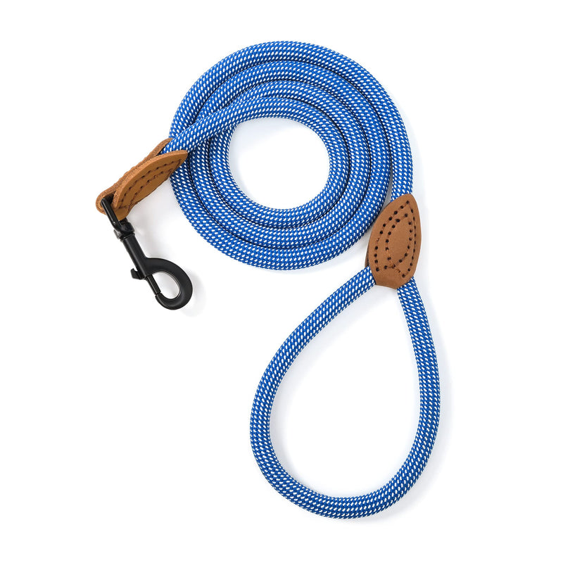 Mile High Life Rope Leash with Genuine Leather Connection, 6 FT/5 FT/4 FT, Heavy Duty Leash for Medium & Large Dogs(Blue White,72 Inch-1/2") - PawsPlanet Australia