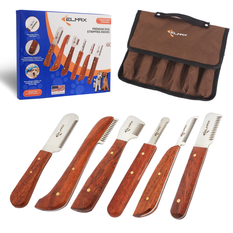 Elmax Professional Stripping Knife for dogs (Pack of 6), Best for Removing Unwanted Undercoat, Blades are made of Stainless Steel with Wooden Handle Grip (Right-Handed, Rosewood)