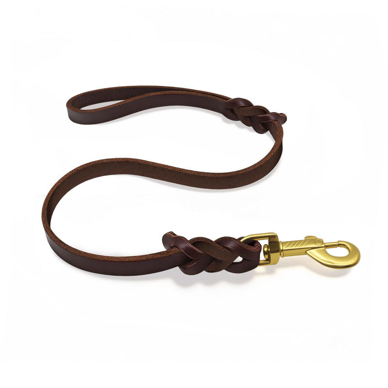 Short Leather Dog Leash 2.5ft/61cm Genuine Leather Dog Lead with Soft Handle Dog Leash for Walking & Training Strong and Durable for Small Medium Dogs, Brown