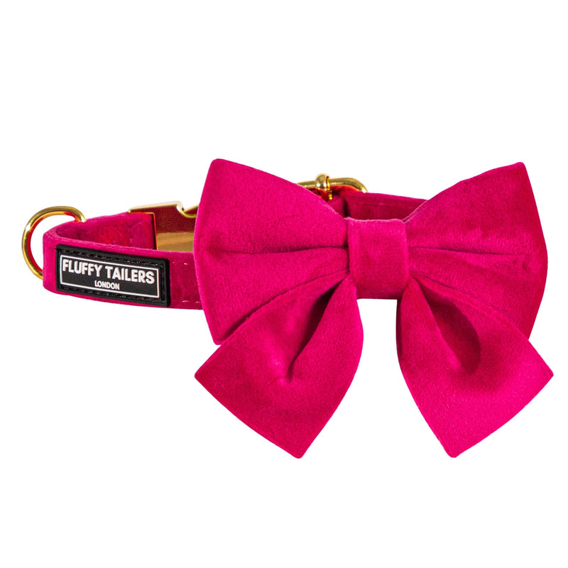 Pretty in Pink Velvet Adjustable Dog Collar With Detachable Backed Bow Tie(Extra Small) Extra Small - PawsPlanet Australia