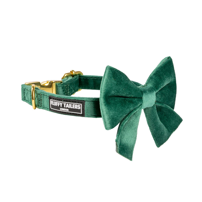 Emerald Green Velvet Dog Collar Bowtie – Comfortable Luxury Adjustable Dog Collar with Detachable Bow Tie Safety Buckle for Puppy Small Medium Dogs and Cat Kitten (Extra Extra Small) Extra Extra Small