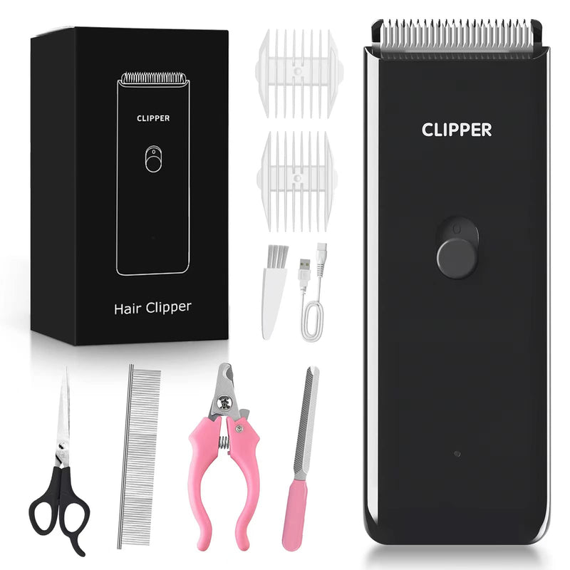 Cat Grooming Clippers Pet Hair Clipper USB Rechargeable Electric Dog Clippers Portable Waterproof Low Noise Cat Shaver Cordless Paw Trimmer for Dog Cat Home(Black) Black Set