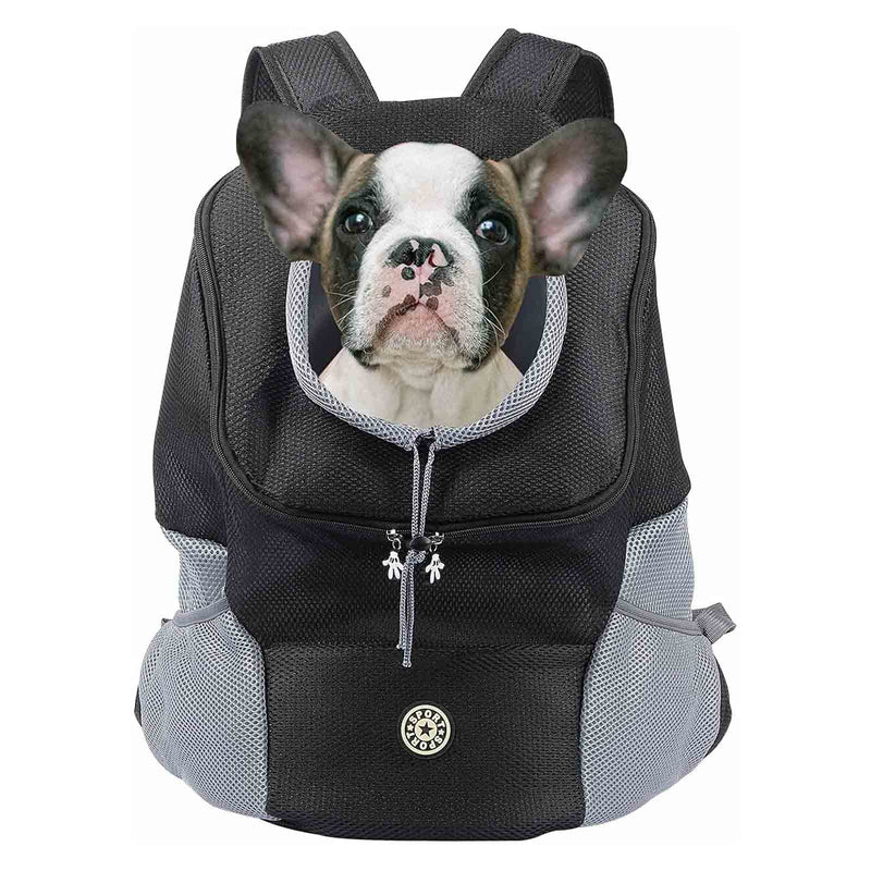 Dog Cat Carrier Backpack for Small/Medium Pets, Adjustable Head Out Front Breathable Bag for Doggy Puppy Kitten, Waterproof Bottom Rucksack for Outdoor Travel Walking, Airline Approved (L, Black) L