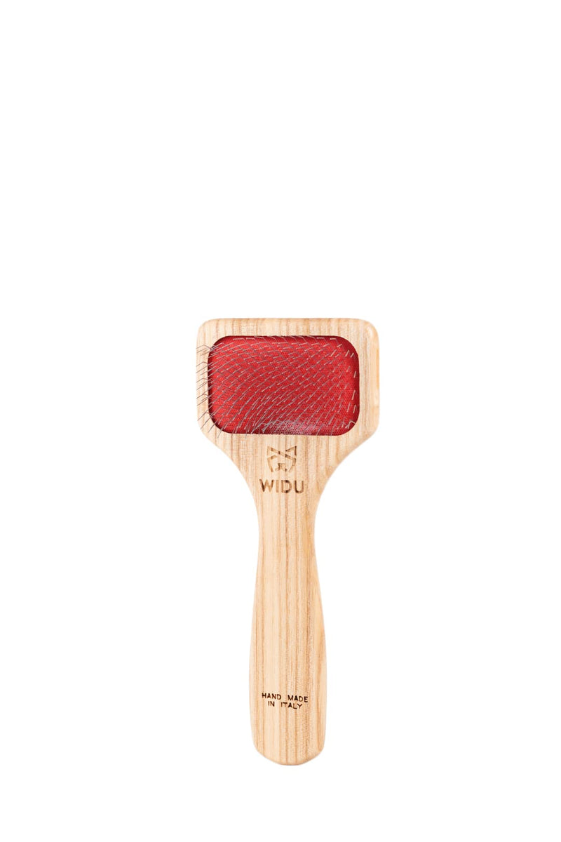 WIDU - Brush for Dogs and Cats, Ideal for Small Pets with Short Hair, Professional Carder in Ash Wood, Handmade in Italy - 16 x 7 cm, with 15 mm Long Teeth and 70° Inclination - PawsPlanet Australia