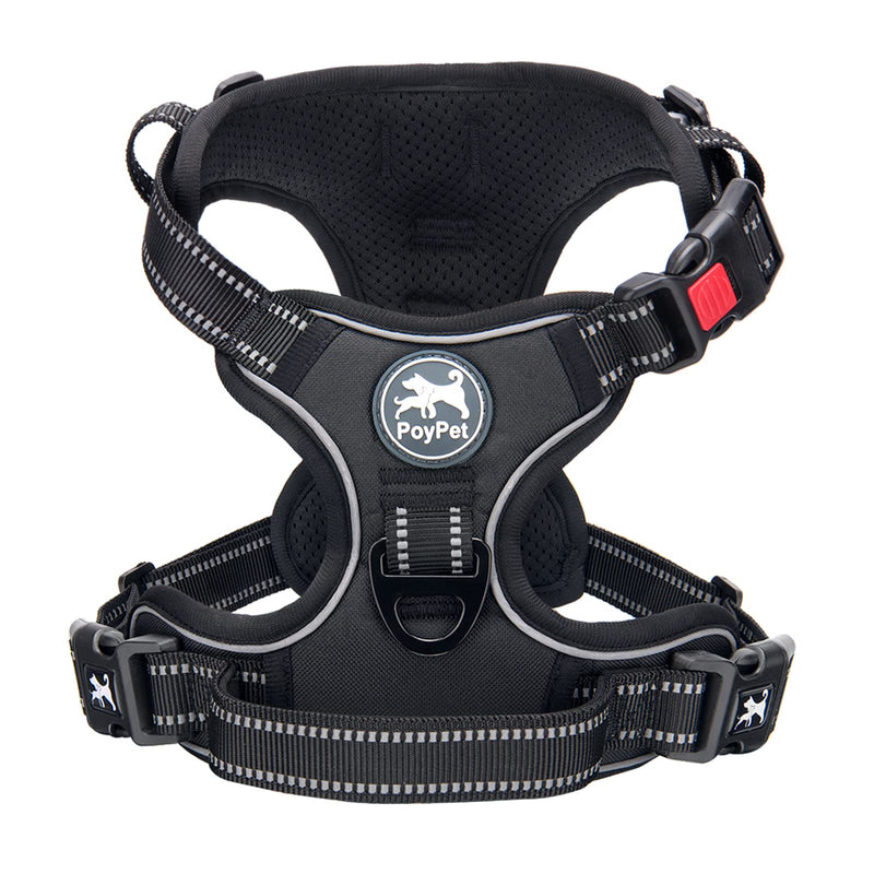 PoyPet No Pull Dog Harness with Neck Release Buckle, Reflective No-Choke Harness with 2 Leash Clip, Adjustable Soft Padded Pet Vest with Easy Control Handle for Medium Dogs (Black,M) M Black - PawsPlanet Australia