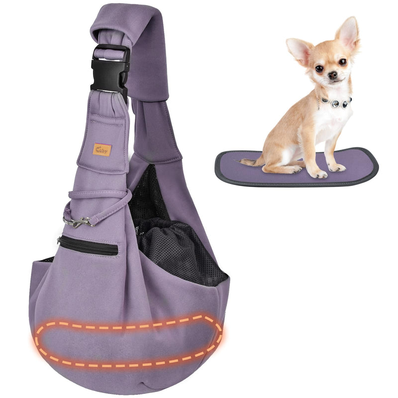 CUBY Dog and Cat Sling Carrier - Hands Free Reversible Pet Papoose Bag - Soft Pouch and Tote Design - Suitable for Puppy, Small Dogs Cats Outdoor (Purple, Adjust Strap 2.0) Purple 47 cm L x 20 cm W x 23 cm H